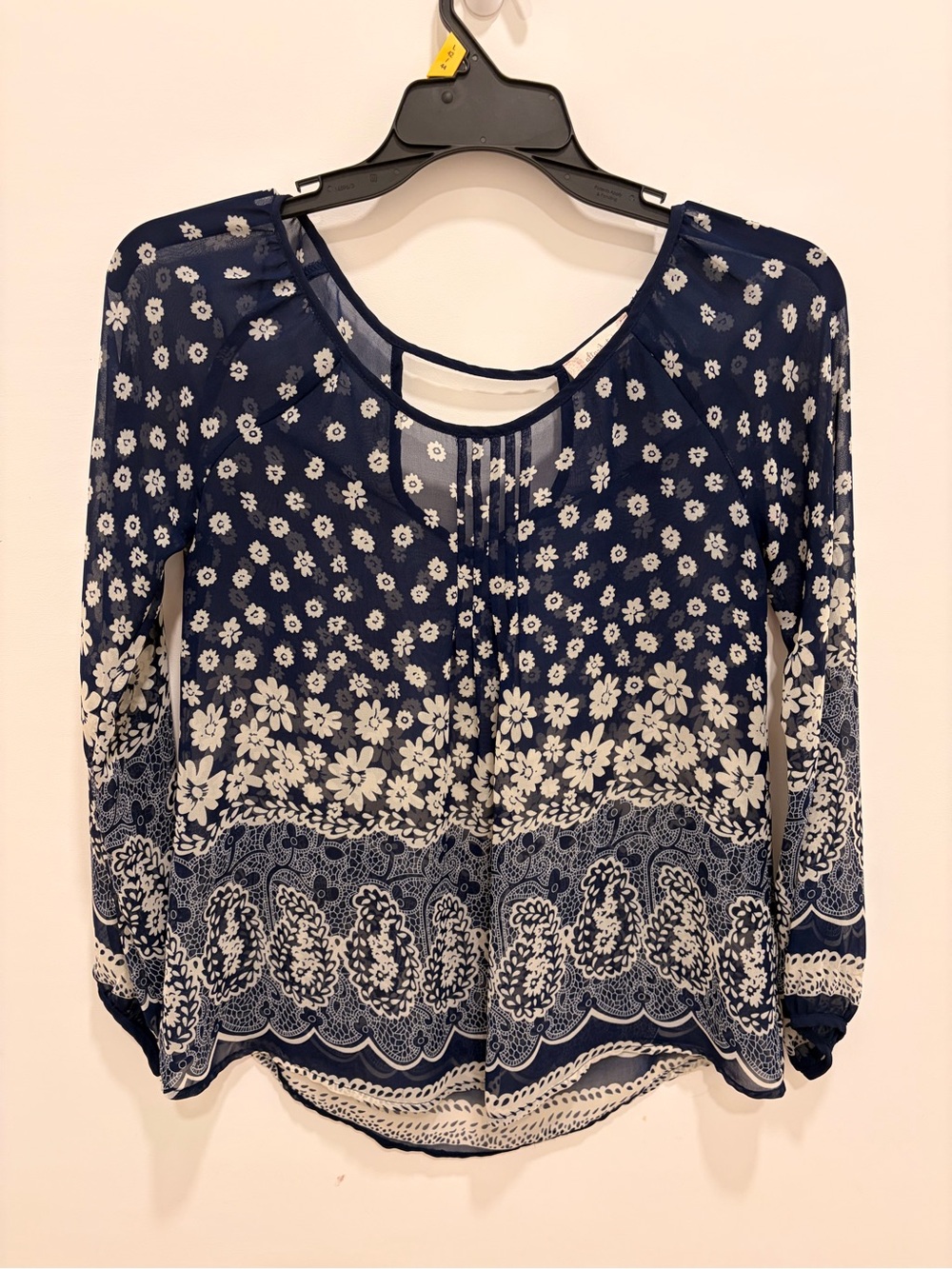 Altar'd State Navy and White Floral Peasant Top